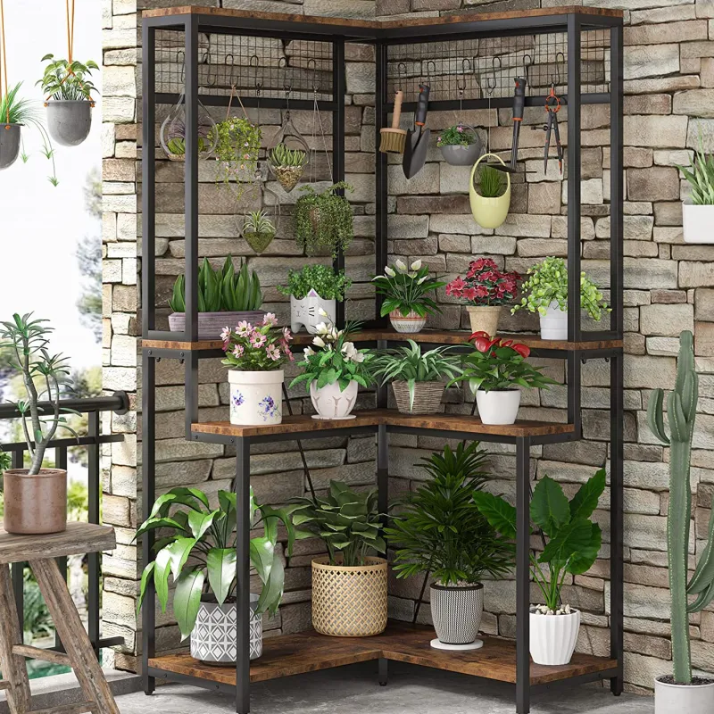 Tribesigns Plant Stands|Plant Stands*Corner Plant Stand, 67" Tall Flower Shelf with 15 Hanging Hooks