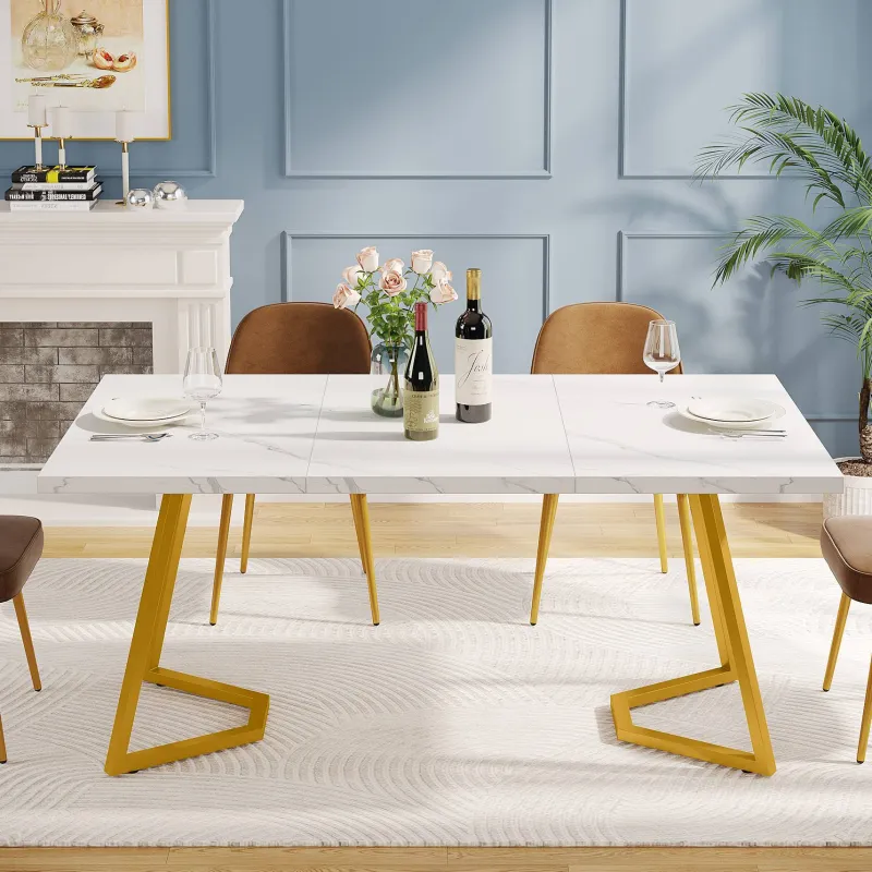 Tribesigns Dining Tables*Dining Table, 55" Rectangular Kitchen Table Faux Marble Top