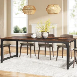 Tribesigns Dining Tables*Dining Table for 6 - 8 Person, Industrial Kitchen Table with Metal Frame