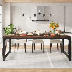 Tribesigns Dining Tables*Dining Table for 6 - 8 Person, Industrial Kitchen Table with Metal Frame