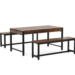 Tribesigns Dining Tables*Dining Table Set, Kitchen Breakfast Table with 2 Benches & Sided Drawer