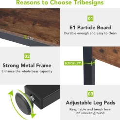 Tribesigns Dining Tables*Dining Table Set, Kitchen Breakfast Table with 2 Benches & Sided Drawer