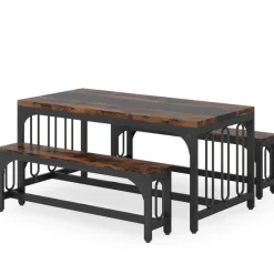 Tribesigns Dining Tables*Dining Table Set, 3-Piece Kitchen Table with 2 Benches for 4-6 People
