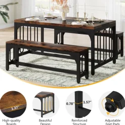 Tribesigns Dining Tables*Dining Table Set, 3-Piece Kitchen Table with 2 Benches for 4-6 People