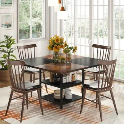 Tribesigns Dining Tables*Dining Table, Square 43" Dinner Table with Storage Shelf for 4