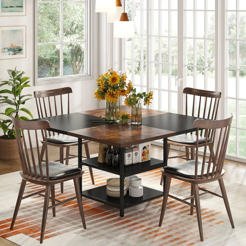 Tribesigns Dining Tables*Dining Table, Square 43" Dinner Table with Storage Shelf for 4