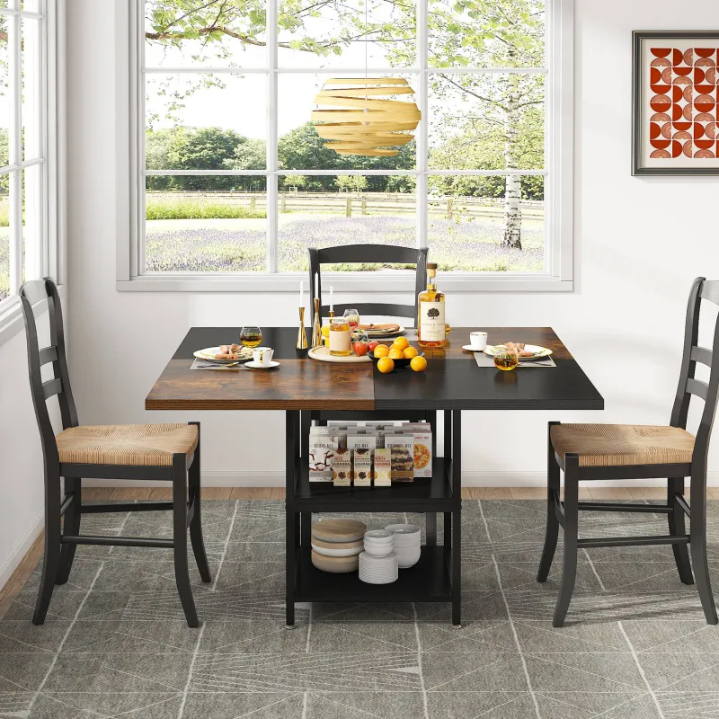 Tribesigns Dining Tables*Dining Table, Square 43" Dinner Table with Storage Shelf for 4