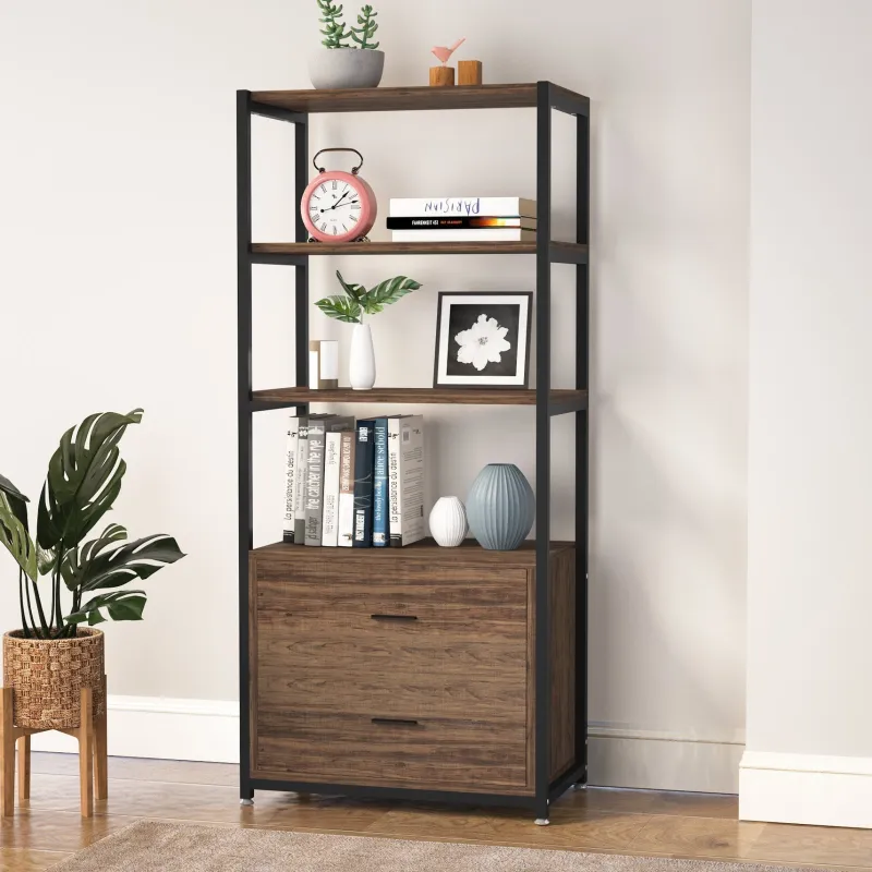 Tribesigns Bookcases & Bookshelves|Bookcases & Bookshelves*2-Drawer Bookshelf Etagere Bookcase with Open Shelves