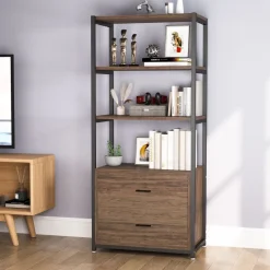 Tribesigns Bookcases & Bookshelves|Bookcases & Bookshelves*2-Drawer Bookshelf Etagere Bookcase with Open Shelves