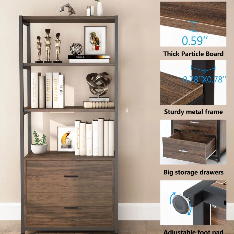 Tribesigns Bookcases & Bookshelves|Bookcases & Bookshelves*2-Drawer Bookshelf Etagere Bookcase with Open Shelves