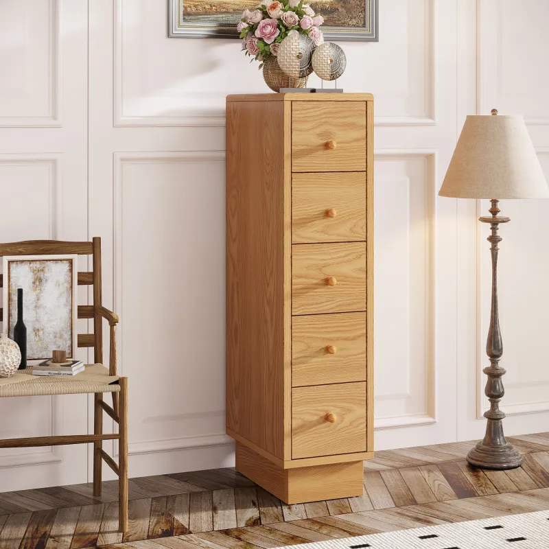 Tribesigns Chests Of Drawers*5-Drawer Chest, Wood Narrow Dresser Storage Chest of Drawers