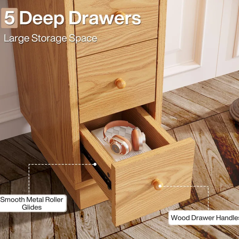 Tribesigns Chests Of Drawers*5-Drawer Chest, Wood Narrow Dresser Storage Chest of Drawers
