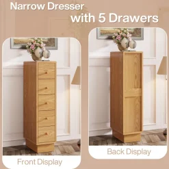 Tribesigns Chests Of Drawers*5-Drawer Chest, Wood Narrow Dresser Storage Chest of Drawers