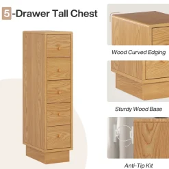 Tribesigns Chests Of Drawers*5-Drawer Chest, Wood Narrow Dresser Storage Chest of Drawers