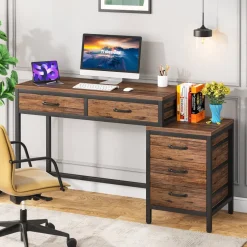Tribesigns Desks*5-Drawer Computer Desk, Study Writing Table with Reversible Drawer Cabinet
