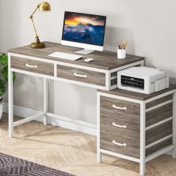 Tribesigns Desks*5-Drawer Computer Desk, Study Writing Table with Reversible Drawer Cabinet