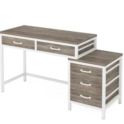 Tribesigns Desks*5-Drawer Computer Desk, Study Writing Table with Reversible Drawer Cabinet
