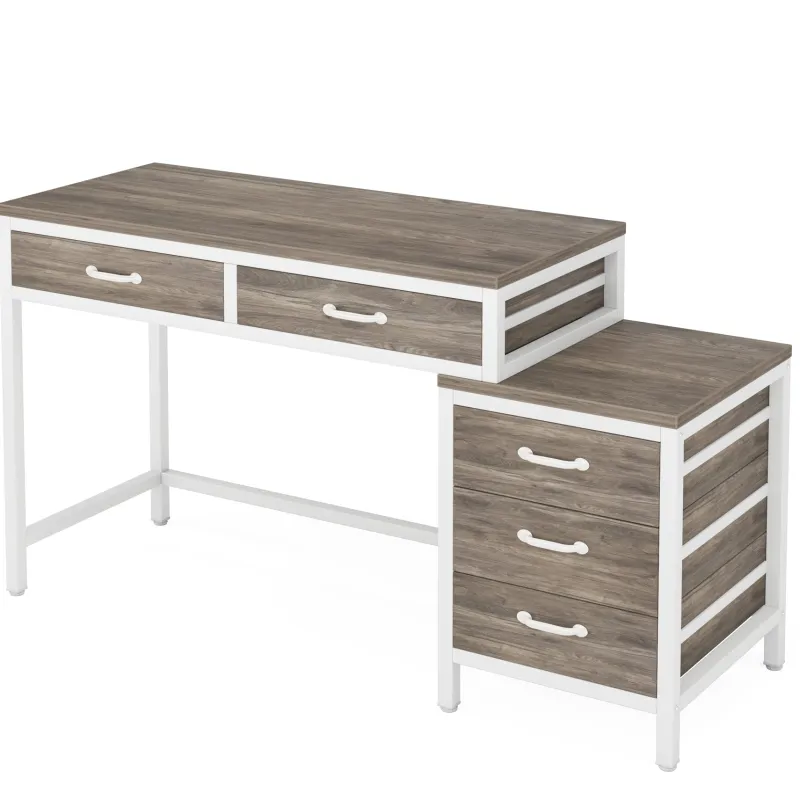 Tribesigns Desks*5-Drawer Computer Desk, Study Writing Table with Reversible Drawer Cabinet
