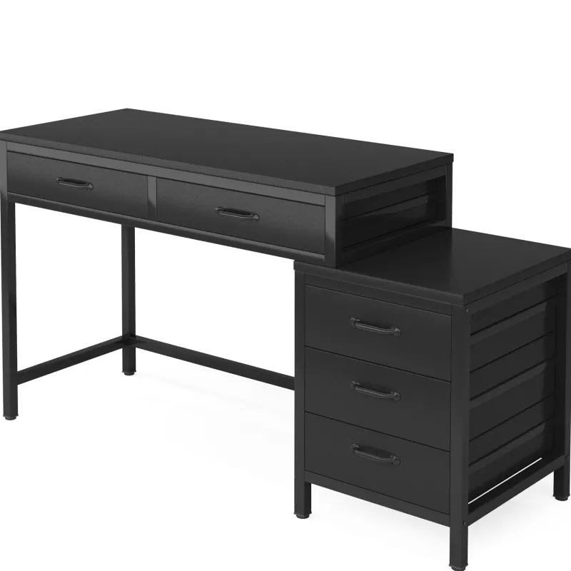Tribesigns Desks*5-Drawer Computer Desk, Study Writing Table with Reversible Drawer Cabinet