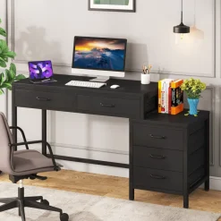 Tribesigns Desks*5-Drawer Computer Desk, Study Writing Table with Reversible Drawer Cabinet