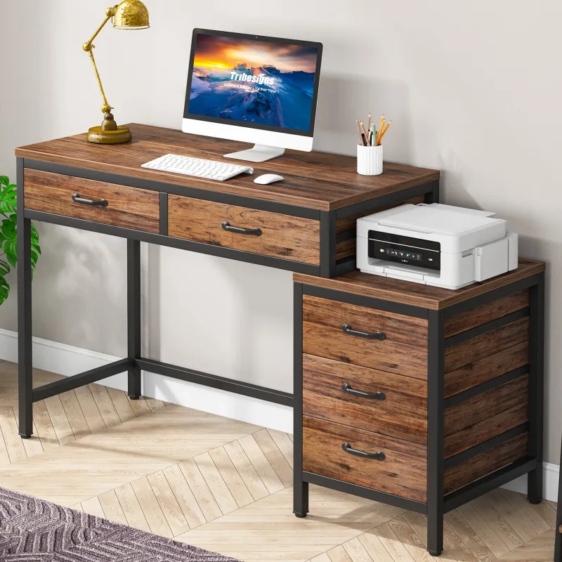 Tribesigns Desks*5-Drawer Computer Desk, Study Writing Table with Reversible Drawer Cabinet