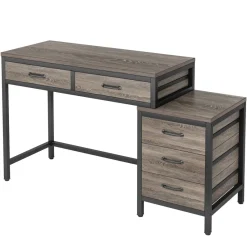 Tribesigns Desks*5-Drawer Computer Desk, Study Writing Table with Reversible Drawer Cabinet