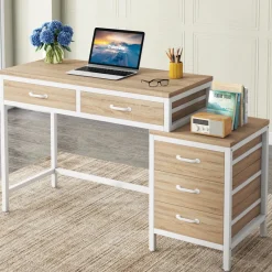 Tribesigns Desks*5-Drawer Computer Desk, Study Writing Table with Reversible Drawer Cabinet