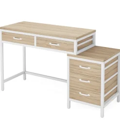Tribesigns Desks*5-Drawer Computer Desk, Study Writing Table with Reversible Drawer Cabinet