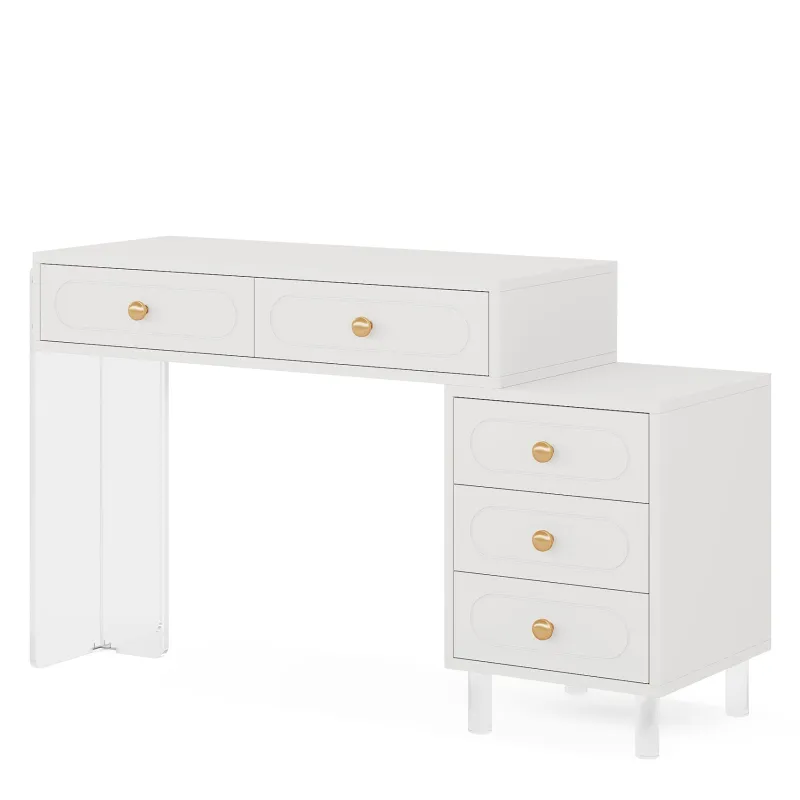 Tribesigns Desks*5-Drawer Computer Desk with Transparent Acrylic Base and Legs