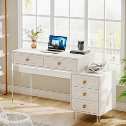 Tribesigns Desks*5-Drawer Computer Desk with Transparent Acrylic Base and Legs