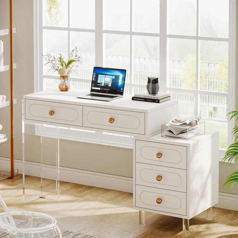 Tribesigns Desks*5-Drawer Computer Desk with Transparent Acrylic Base and Legs
