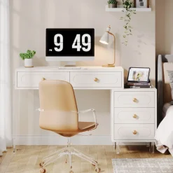 Tribesigns Desks*5-Drawer Computer Desk with Transparent Acrylic Base and Legs