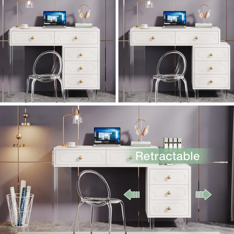 Tribesigns Desks*5-Drawer Computer Desk with Transparent Acrylic Base and Legs