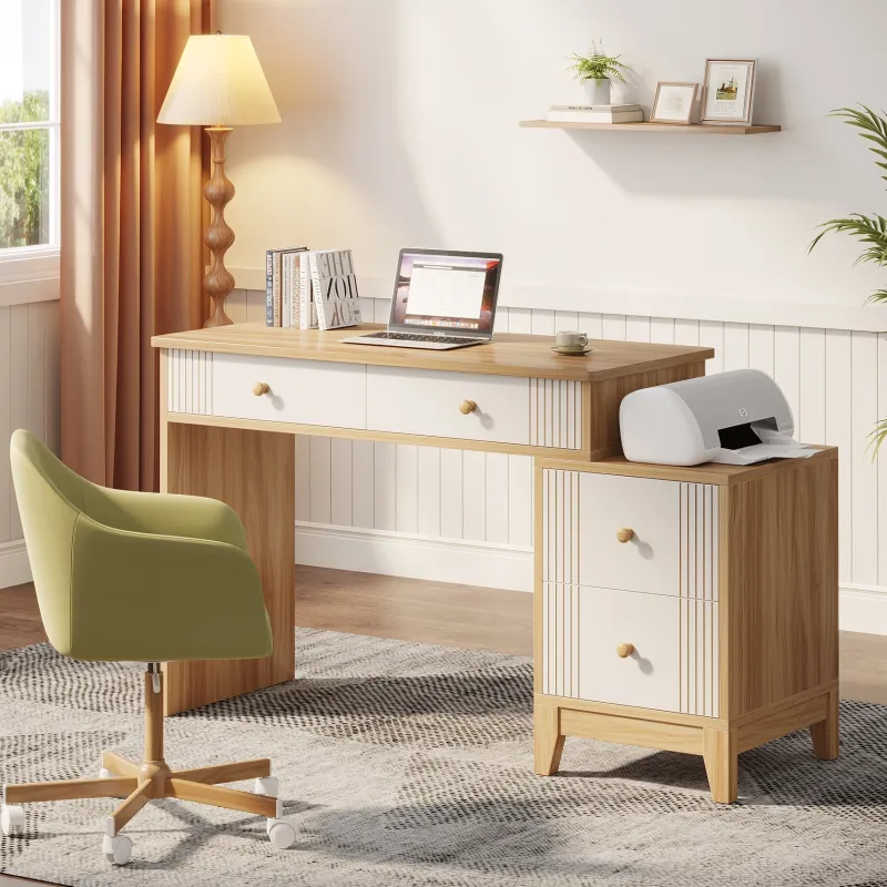 Tribesigns Desks*4-Drawer Computer Desk, Wooden Study Writing Table with Storage