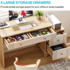 Tribesigns Desks*4-Drawer Computer Desk, Wooden Study Writing Table with Storage