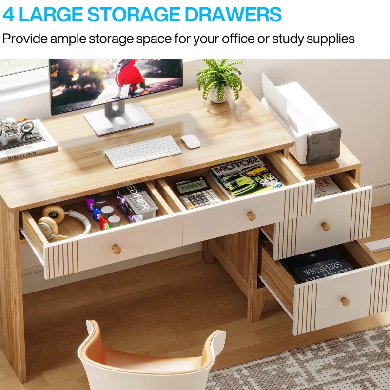 Tribesigns Desks*4-Drawer Computer Desk, Wooden Study Writing Table with Storage