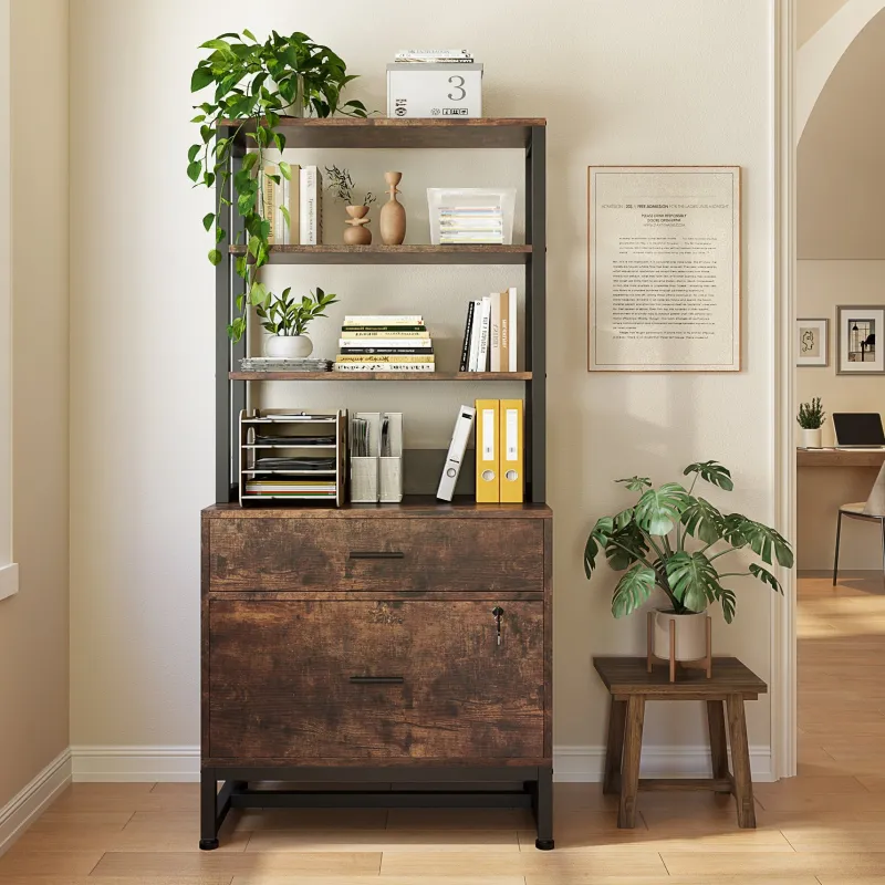 Tribesigns File Cabinets|File Cabinets*2-Drawer File Cabinet, Vertical Filing Cabinet with Lock & Bookshelf