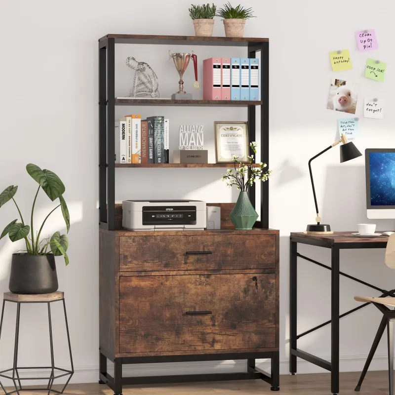 Tribesigns File Cabinets|File Cabinets*2-Drawer File Cabinet, Vertical Filing Cabinet with Lock & Bookshelf