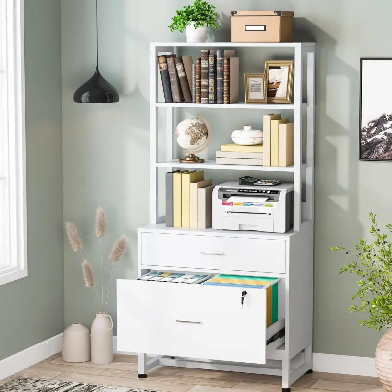 Tribesigns File Cabinets|File Cabinets*2-Drawer File Cabinet, Vertical Filing Cabinet with Lock & Bookshelf