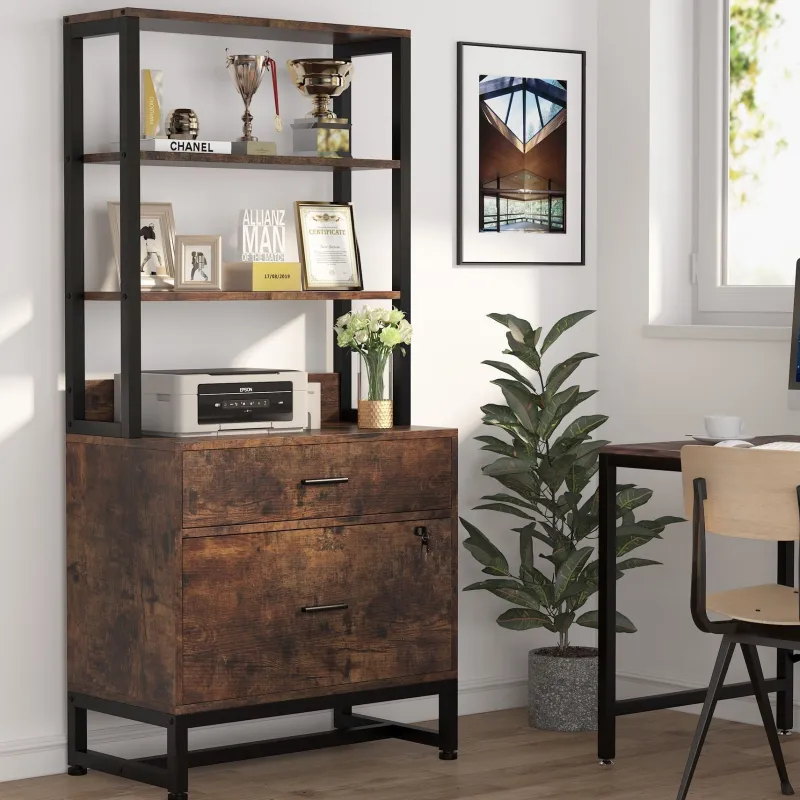 Tribesigns File Cabinets|File Cabinets*2-Drawer File Cabinet, Vertical Filing Cabinet with Lock & Bookshelf