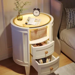 Tribesigns Nightstands*2-Drawer Nightstand with LED Light, Modern Side Table with Glass Tabletop