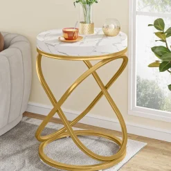 Tribesigns End & Side Tables*End Table, 26" Tall Round Sofa Side Table with Faux Marble Top