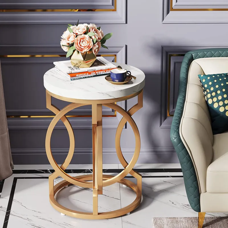 Tribesigns End & Side Tables*End Table, Round Side Table with Faux Marble Top, Modern Bedside Table