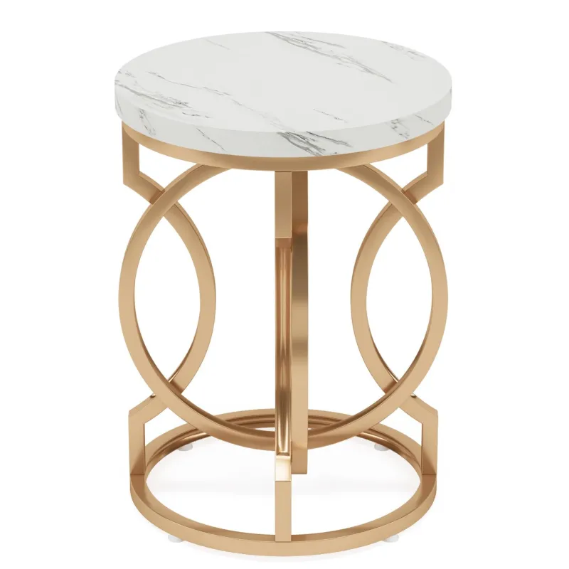 Tribesigns End & Side Tables*End Table, Round Side Table with Faux Marble Top, Modern Bedside Table