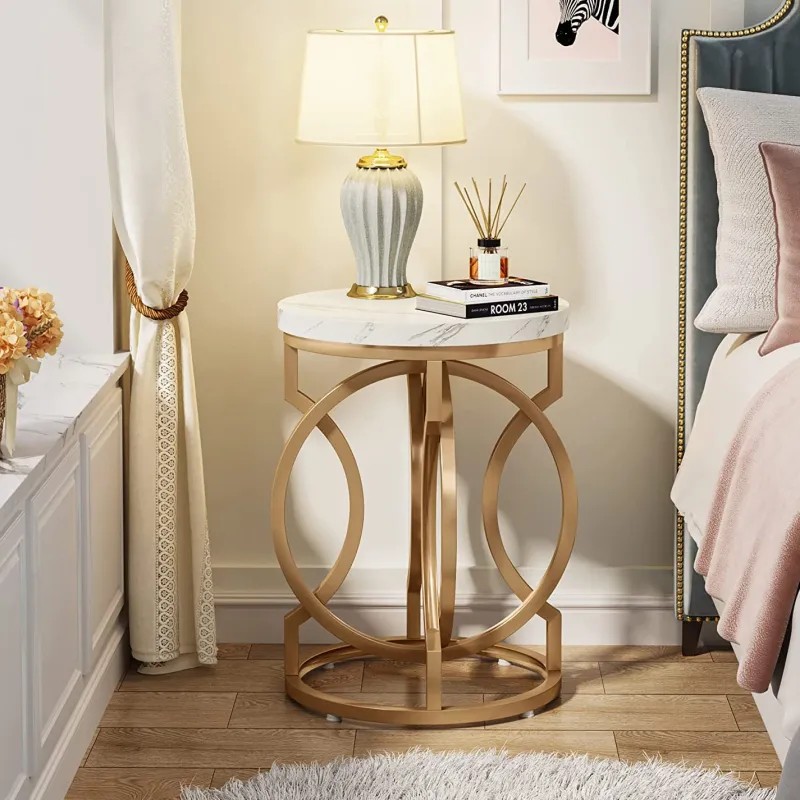 Tribesigns End & Side Tables*End Table, Round Side Table with Faux Marble Top, Modern Bedside Table