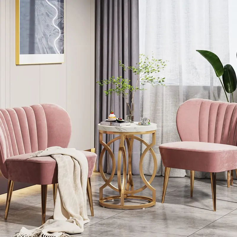 Tribesigns End & Side Tables*End Table, Round Side Table with Faux Marble Top, Modern Bedside Table
