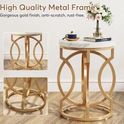 Tribesigns End & Side Tables*End Table, Round Side Table with Faux Marble Top, Modern Bedside Table