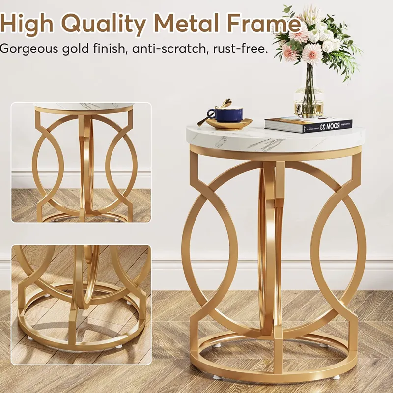 Tribesigns End & Side Tables*End Table, Round Side Table with Faux Marble Top, Modern Bedside Table