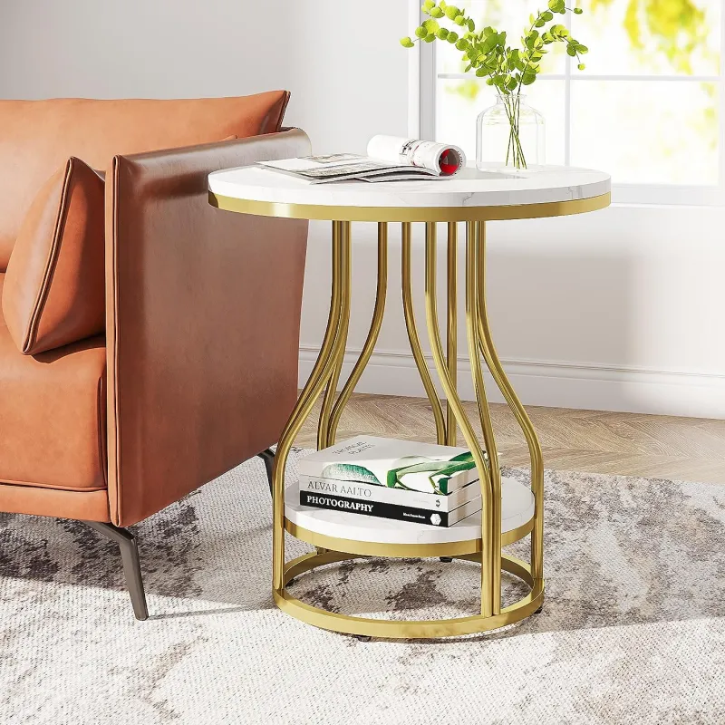 Tribesigns End & Side Tables*End Table, Round 2-Tier Sofa Side Table with Metal Frame
