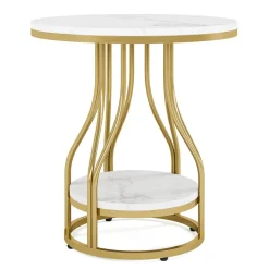 Tribesigns End & Side Tables*End Table, Round 2-Tier Sofa Side Table with Metal Frame